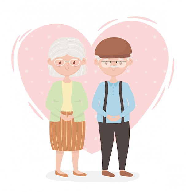 老人 かわいいカップルの祖父母 高齢者 家族の漫画のキャラクター プレミアムベクター