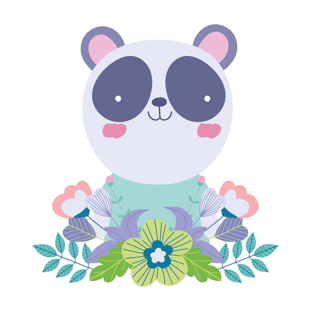 パンダの花の葉漫画かわいい動物キャラクター自然 プレミアムベクター