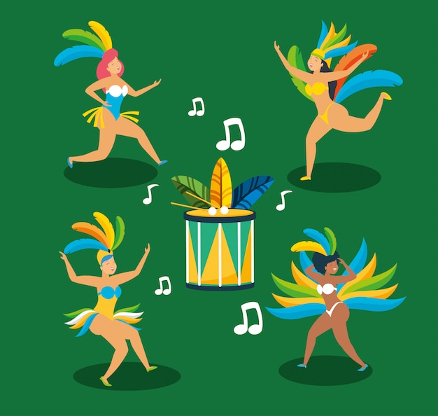 カーニバルキャラクターイラストを踊るブラジルのガロタ プレミアムベクター