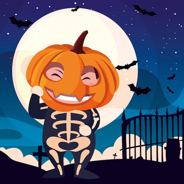 ハロウィーンの衣装を着た子供 Premiumベクター