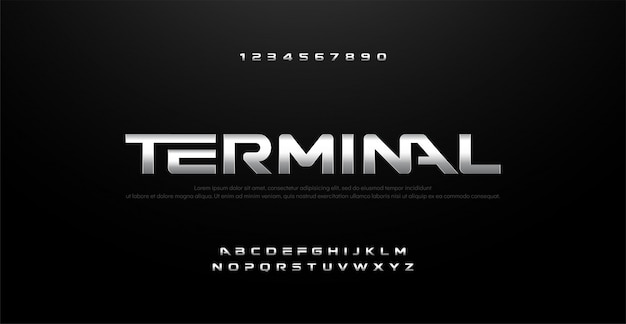 Фильм серебряный металл хром алфавит типография шрифт Premium векторы