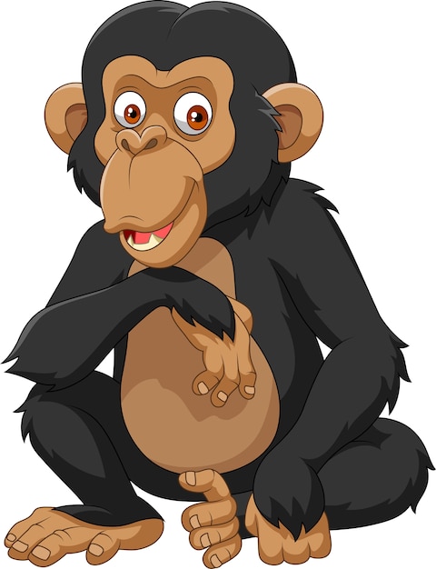白い背景に隔離された漫画チンパンジー プレミアムベクター