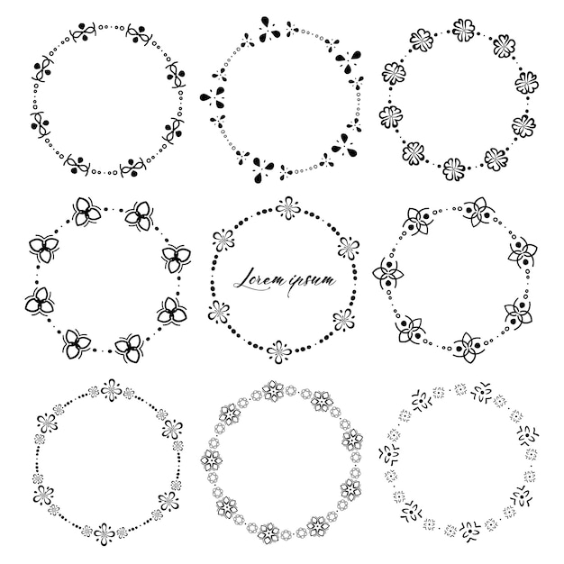 装飾用の丸いフレームのセット プレミアムベクター