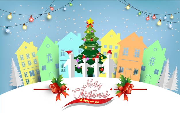 冬のクリスマスツリーイラストや家庭や家族 デザインの紙アートと工芸