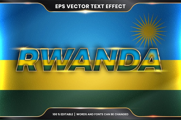 編集可能なテキスト効果スタイル 国旗のあるルワンダ プレミアムベクター