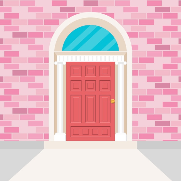 ドアスタイルのアイルランドとレンガの壁の色はピンク プレミアムベクター