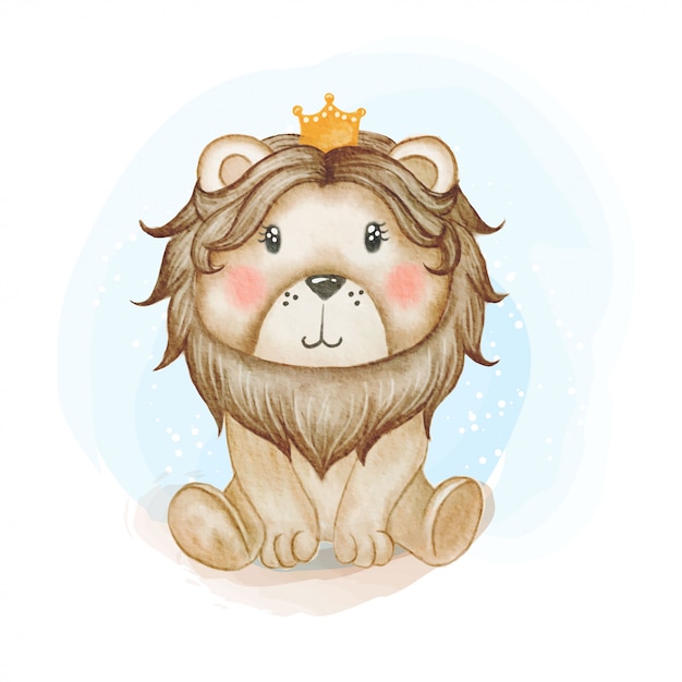 かわいい赤ちゃんライオンキング水彩イラスト プレミアムベクター