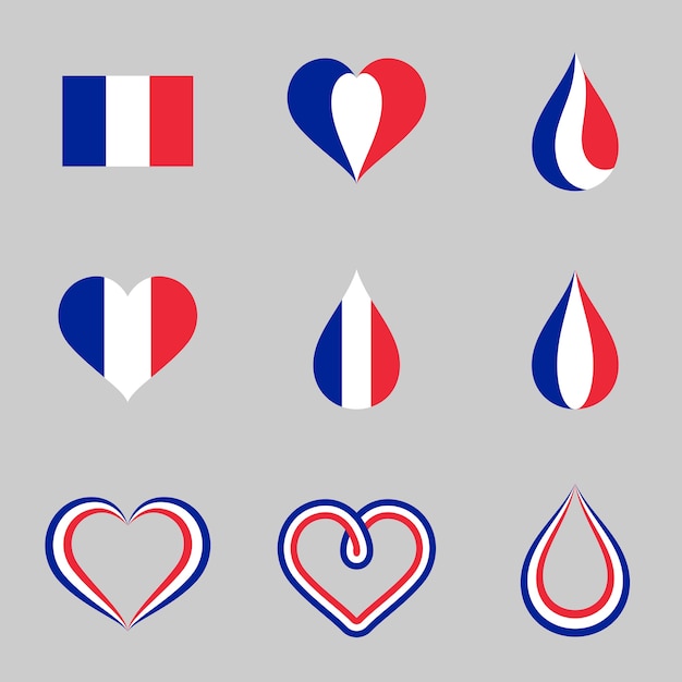 フランスの国旗イラストのハートアンドドロップデザイン プレミアム