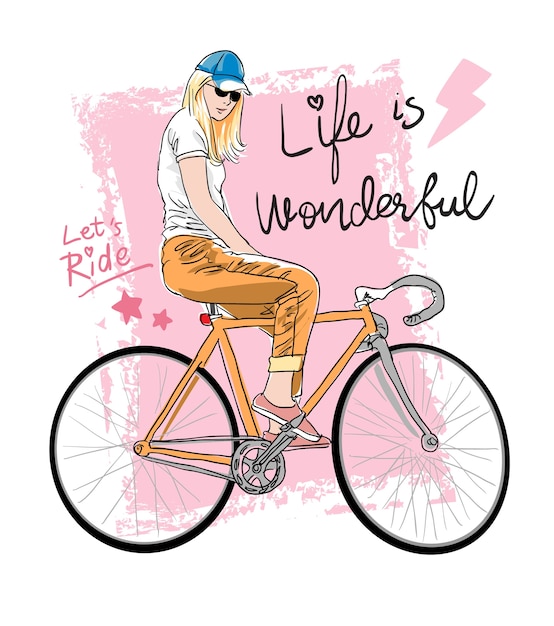 女の子 自転車 イラスト プレミアムベクター