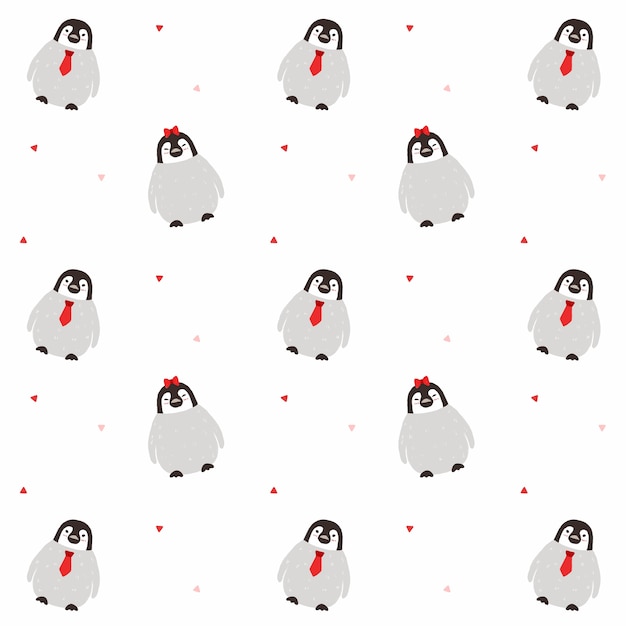 ペンギンのカップルシームレスなパターンの背景 プレミアムベクター