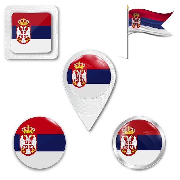 セルビアの国旗を設定アイコン プレミアムベクター
