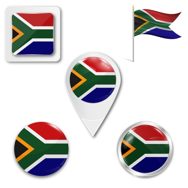 南アフリカ共和国の国旗の設定アイコン プレミアムベクター
