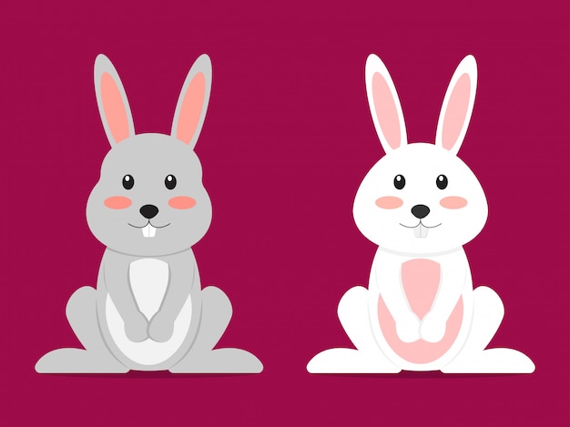 かわいいカップルのウサギの漫画のキャラクター プレミアムベクター