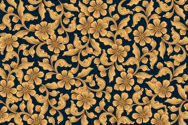 黄金の装飾用の花の壁紙 無料のベクター