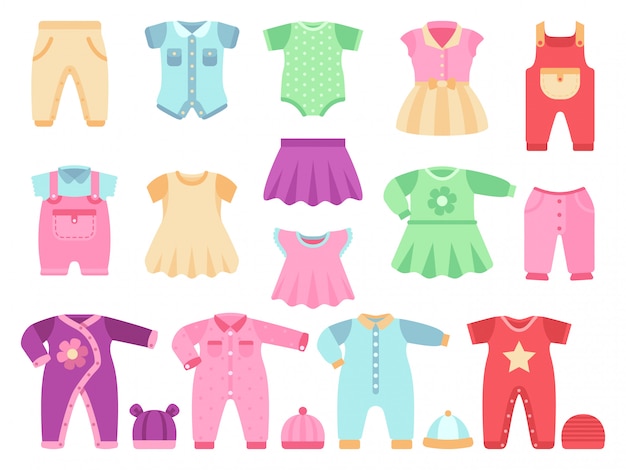 カラフルな赤ちゃん女の子服ベクトルセット プレミアムベクター