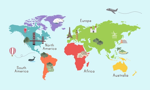世界大陸地図所在地図イラストレーション 無料のベクター
