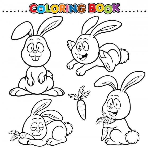 漫画の塗り絵 ウサギ プレミアムベクター