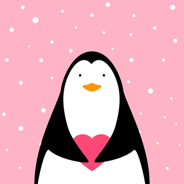 面白い かわいいペンギンのイラスト ハート バレンタインデー プレミアムベクター