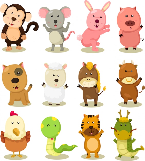 黄道帯動物のイラストレーター Premiumベクター
