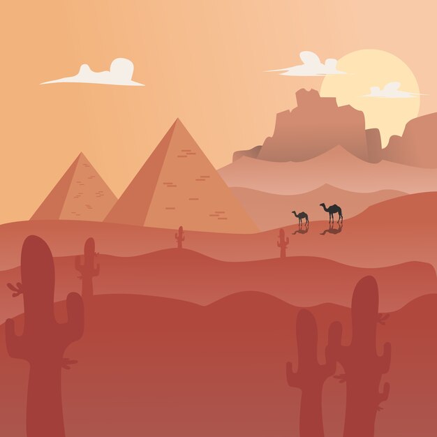 ベクトルイラスト 平らな風景の砂漠の背景 プレミアムベクター