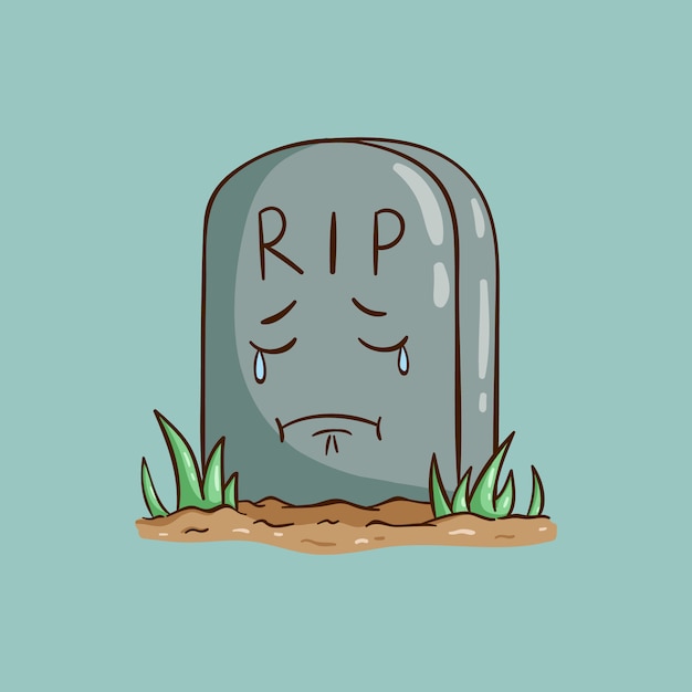 悲しい顔や表情でかわいい墓石イラスト プレミアムベクター