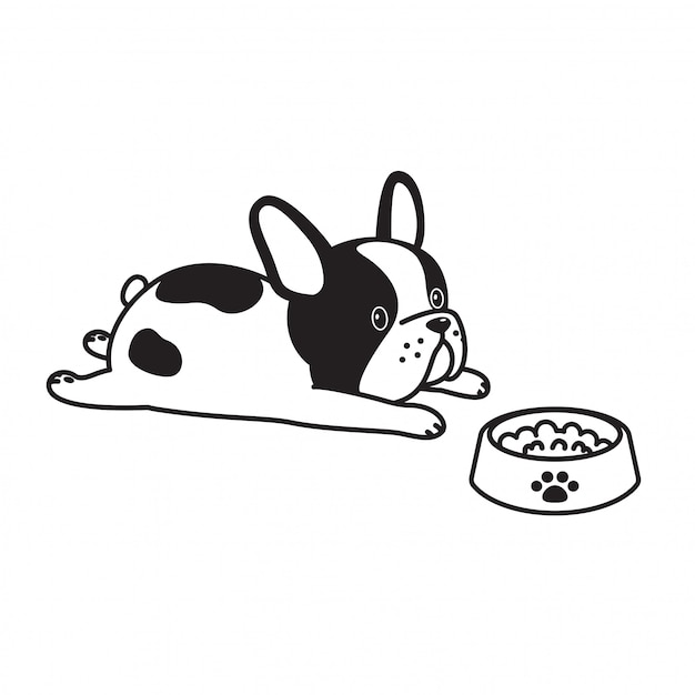 犬ベクトルフレンチブルドッグのロゴアイコン子犬ボウル食品漫画