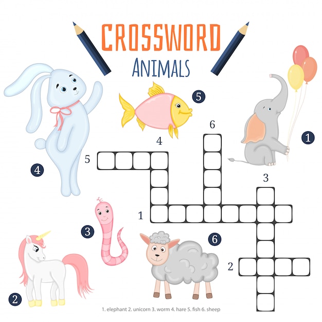 ベクトル色クロスワード 動物についての子供のための教育ゲーム