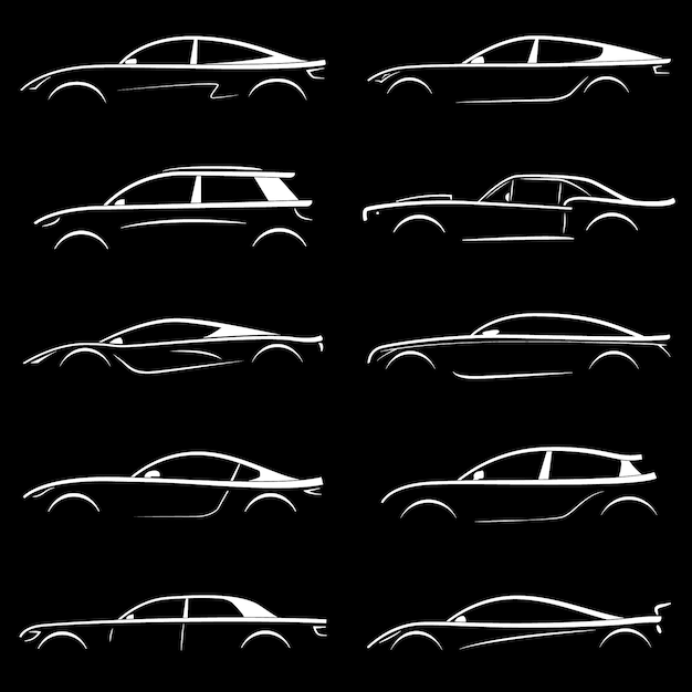 Набор белый силуэт автомобиля. Premium векторы