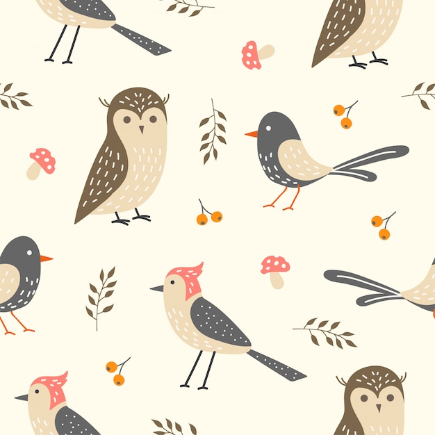 壁紙のためのかわいい鳥のシームレスパターン プレミアムベクター