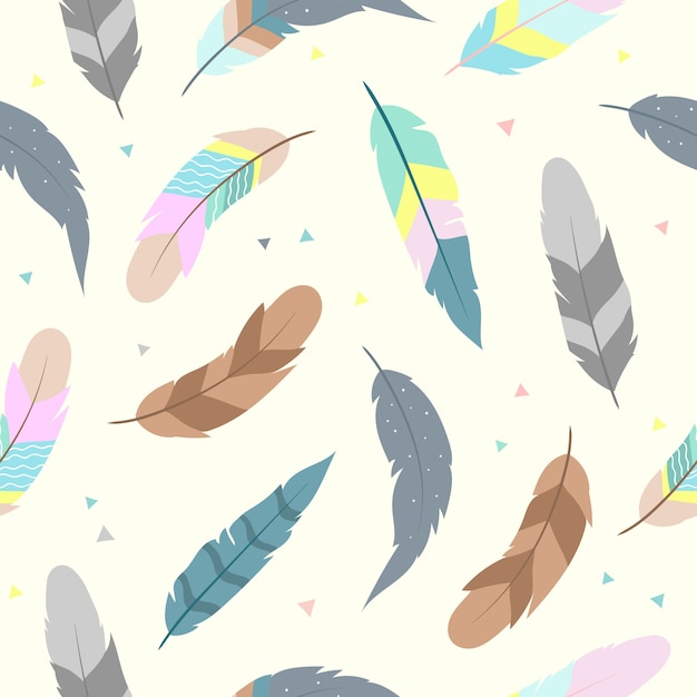 かわいい羽の壁紙のためのシームレスなパターン プレミアムベクター