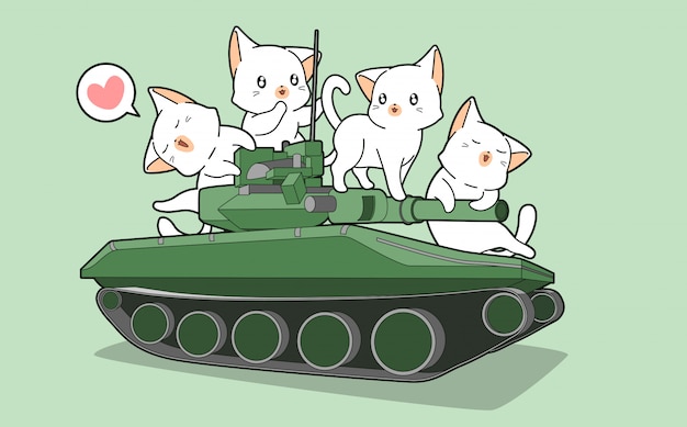 かわいい猫と戦車 プレミアムベクター
