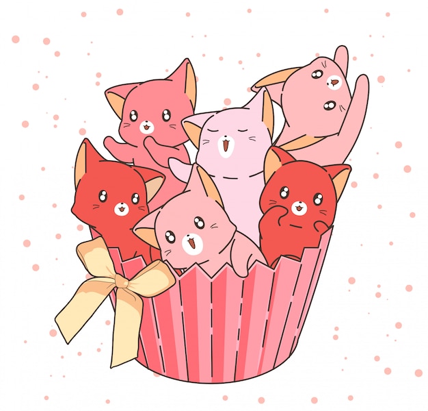 手描きのカップケーキにかわいい猫のキャラクター 弓 プレミアムベクター