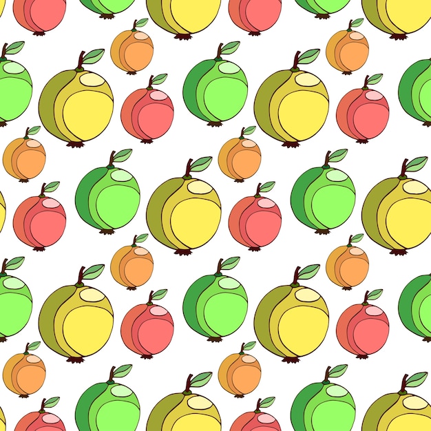 カラフルなリンゴとベクトルシームレスなパターン 果物は 背景を背景にします アップルの壁紙 プレミアムベクター