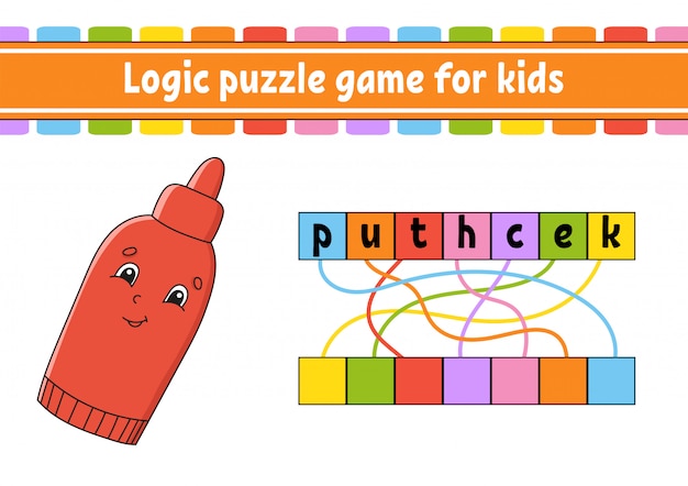 ロジックパズルゲーム 子供のための単語を学びます 非表示の名前を見つけます ワークシート アクティビティページ プレミアムベクター