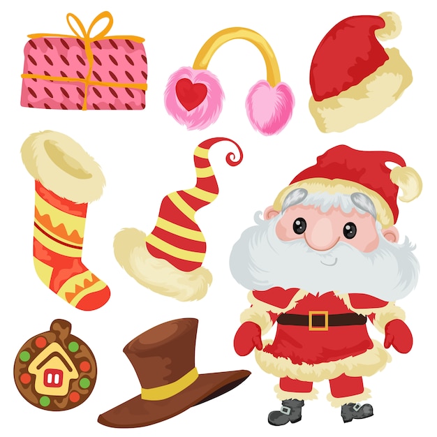 クリスマス要素サンタクロースかわいいサンタ帽子 プレミアムベクター