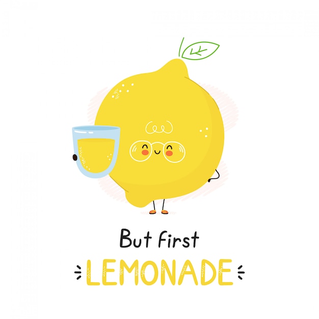 レモネードガラスとかわいい幸せなレモン 白で隔離 ベクトル漫画