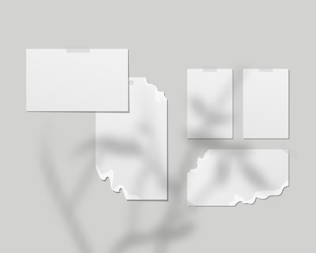 ムードボード 壁に白い紙の空のシート シャドウオーバーレイ付きムードボード テンプレートデザイン 現実的なベクトルイラスト プレミアムベクター