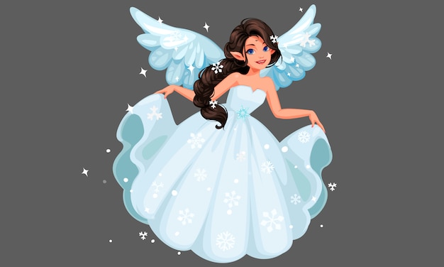 美しいかわいい雪の妖精の飛行 Premiumベクター