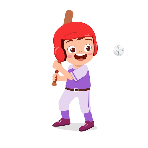 幸せなかわいい子供男の子プレイ鉄道野球イラスト プレミアムベクター