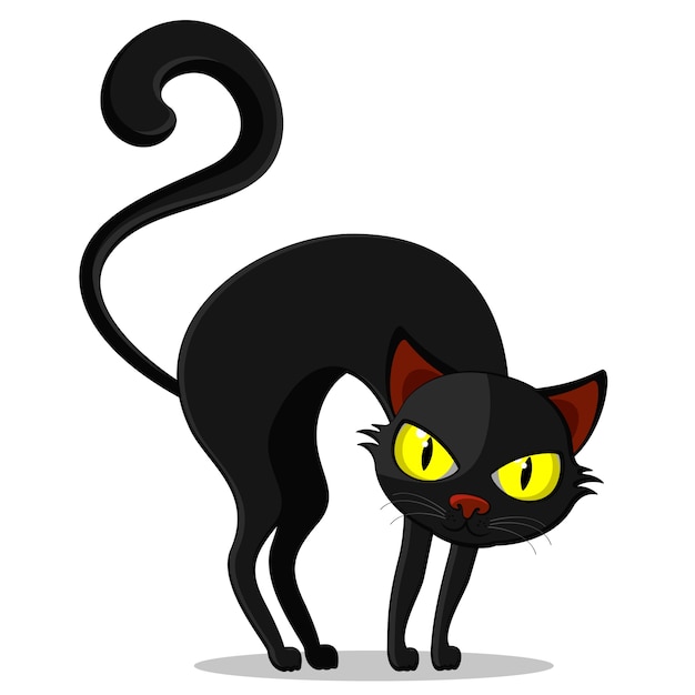 白い背景に背中を曲げた黒猫 キャラクター ハロウィーン プレミアムベクター