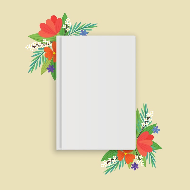 A blank closed white book with flowers in flat
style