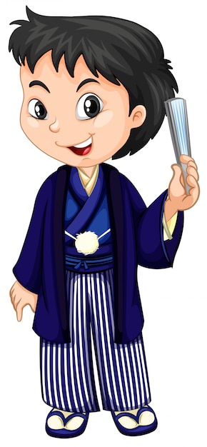 日本の伝統的な浴衣を着ている少年 無料のベクター