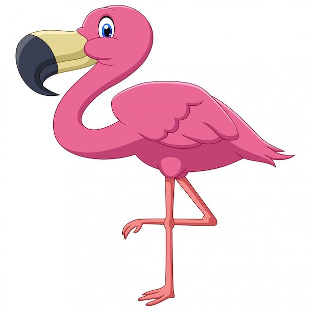 かわいいピンクのフラミンゴの鳥漫画 プレミアムベクター
