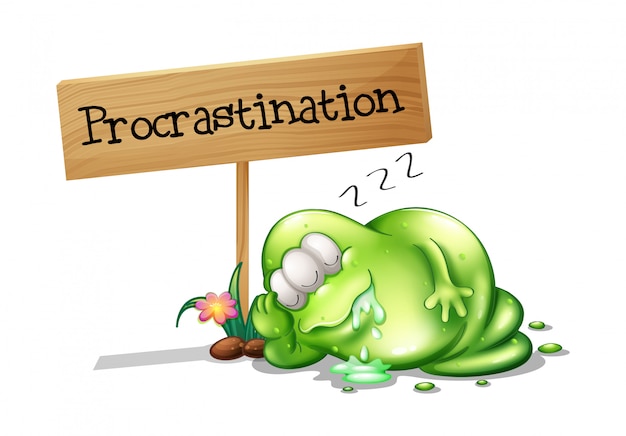 A green monster procrastinating beside a signboard Free Vector