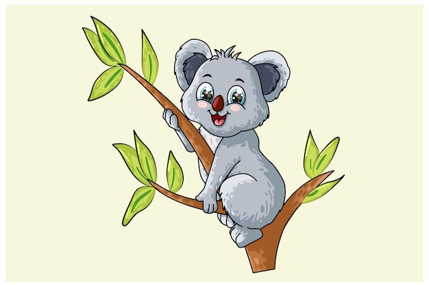 木のかわいい赤ちゃんコアラ デザイン動物漫画イラスト プレミアムベクター