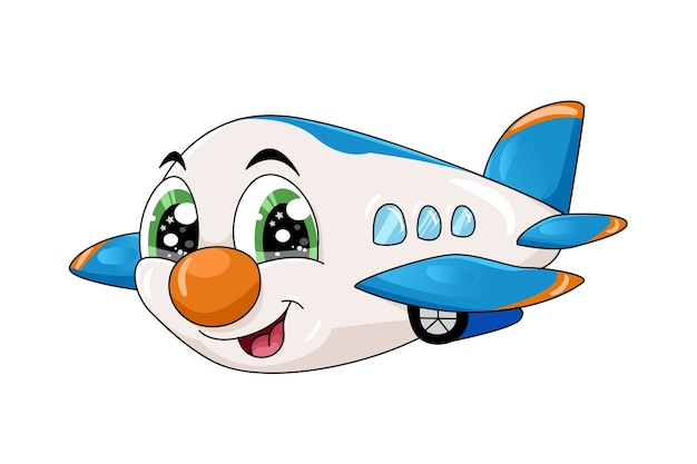 小さなかわいい漫画飛行機キャライラスト プレミアムベクター