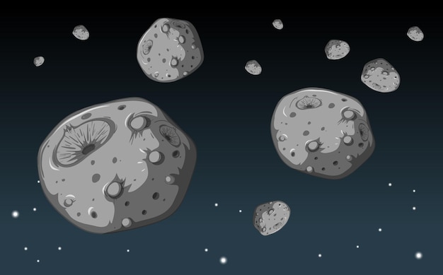 銀河系の背景にたくさんの石隕石 プレミアムベクター
