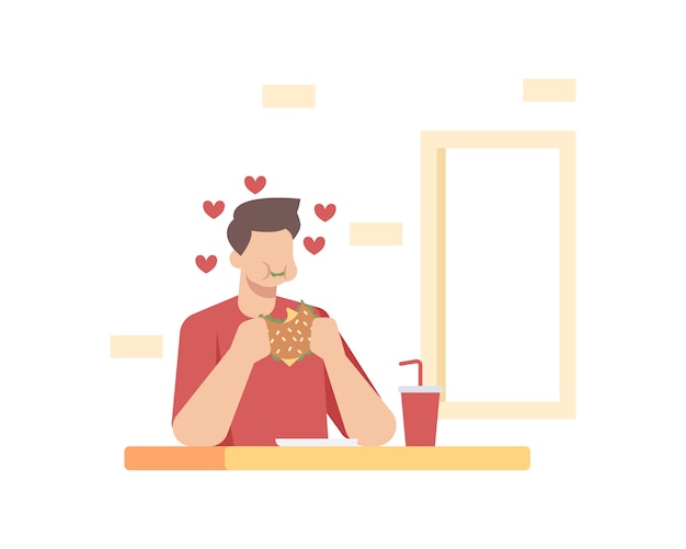 ハンバーガーのイラストを食べる男 プレミアムベクター