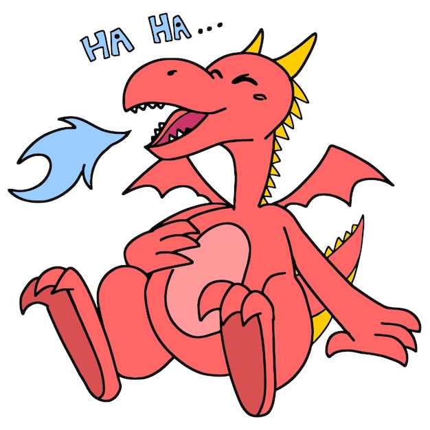 赤いドラゴンが大声で笑っていた 漫画イラストステッカーマスコット絵文字 プレミアムベクター 赤いドラゴンが大声で笑っていた 漫画イラストステッカーマスコット絵文字 プレミアムベクター