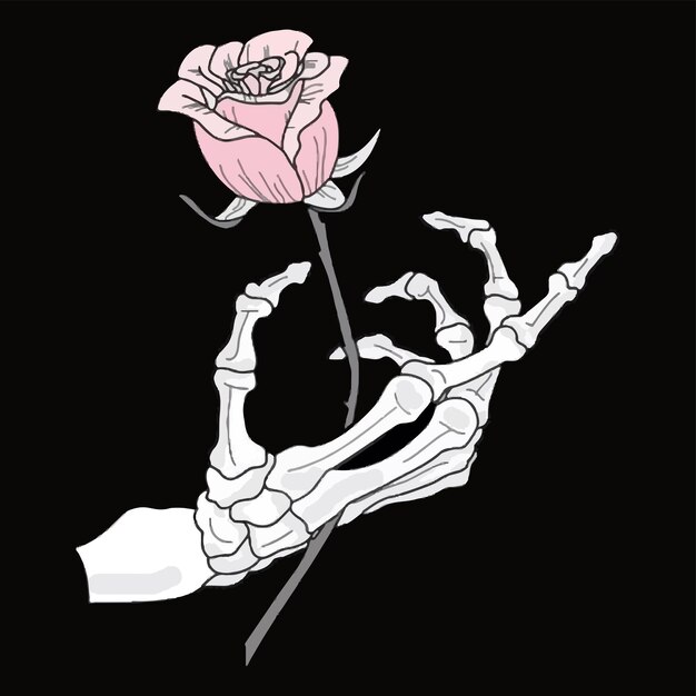 ロマンチックな骸骨がバラを手に持っています ベクトルイラスト プレミアムベクター